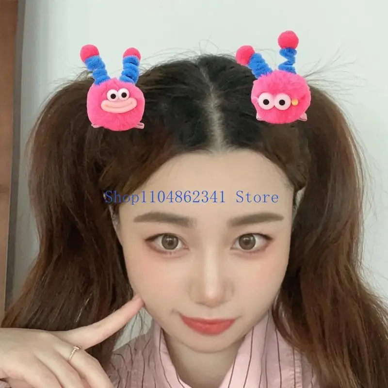 5asd Furry Plush Cartoon Pompoms Hair Clip with Novelty Little Animal Designs Strong Hold Hairpin for School Girl Daily Use