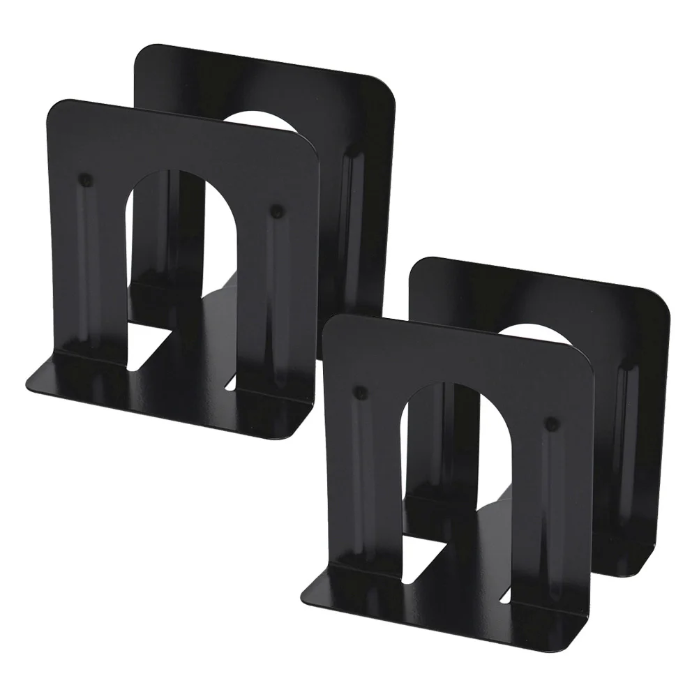 

2Pairs Metal Book Supports Strong Anti-Rust Bookends for Table Desktop Organizer Office School Black
