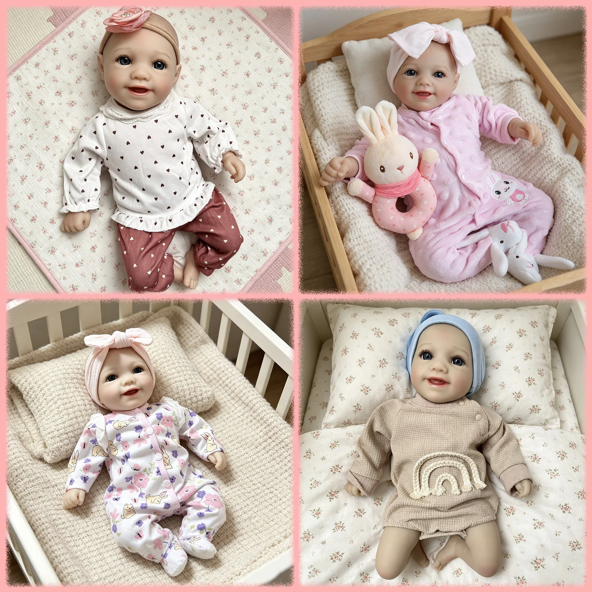 

17inch Multiple Styles Choose Lifelike Reborn Baby Doll Smiling Soft Cloth Body Hand Painted Hair Multiple Layers Painting Skin