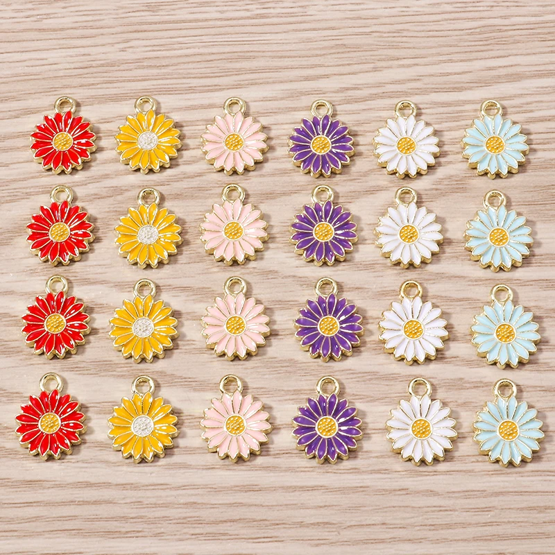 

10pcs/lot Colorful Enamel Flower Charms for Jewelry Making Rose Sunflower Charms Pendants for DIY Earrings Necklaces Accessories