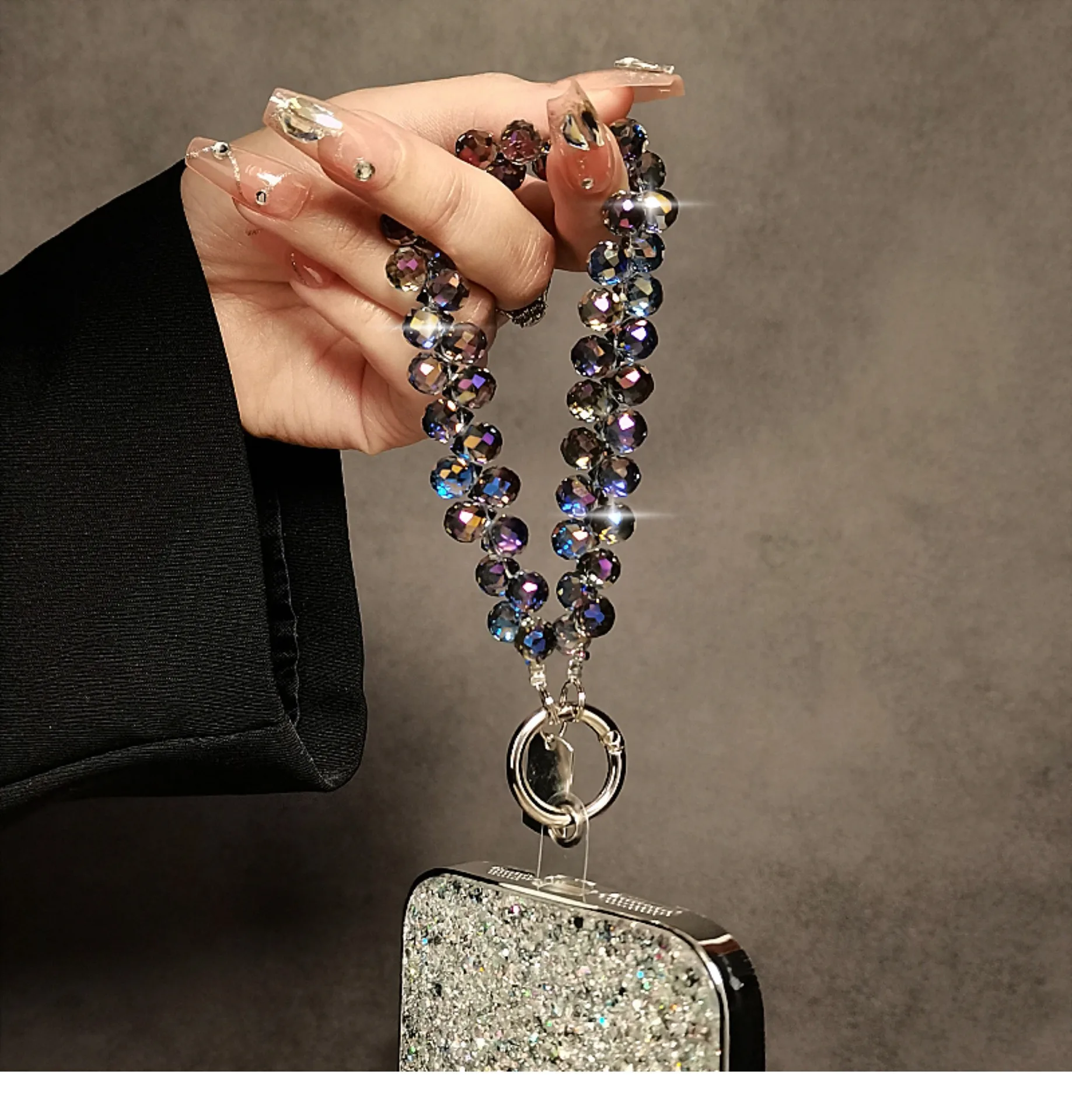 FOR High-end Phone Chain Crystal Water Drop Hanging Chain Hand-beaded Lanyard Short Wrist Chain High-End Women's Style