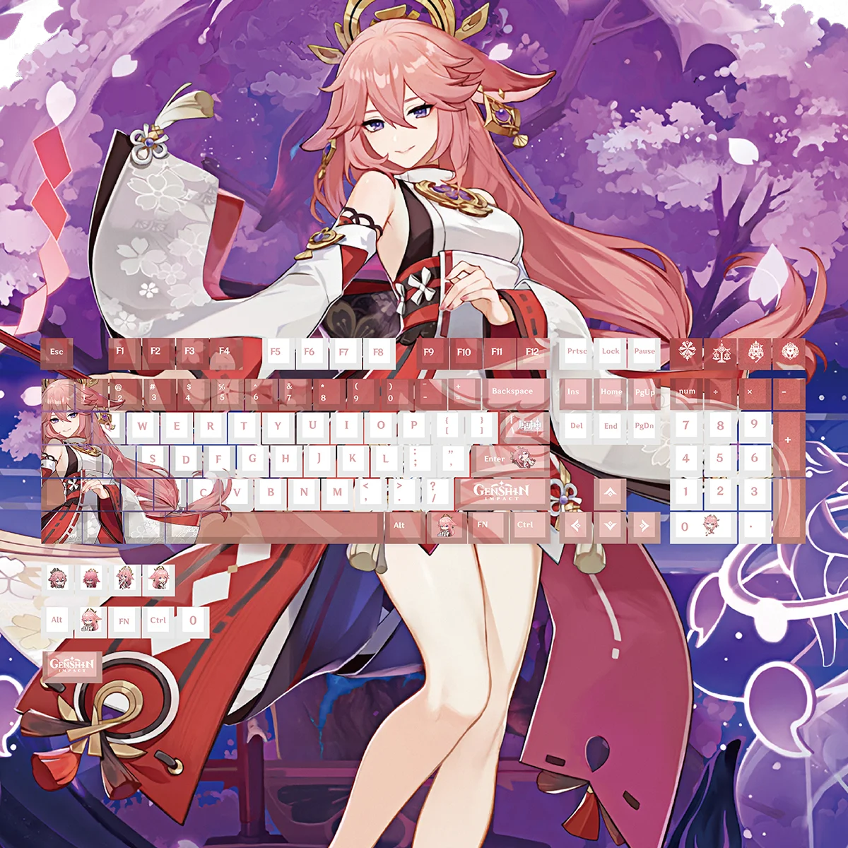 New Genshin Impact Theme Hu Tao Ganyu Beelzebul Figures Yae Miko Keycap Set Anime Peripheral Products Mechanical Keyboard