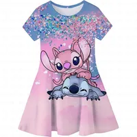 2025 Summer Girls Short Sleeve Dress Cute Stitch 3d Printed Kids Skirt Fashion Trend Performance Clothing Breathable Casual Wear