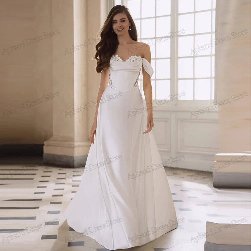 فساتين زفاف رشيقة من الساتان زي العرائس دانتيل زينة قابلة للانفصال قبالة الكتف رداء Vestidos De Novia مخصص 2026 #1