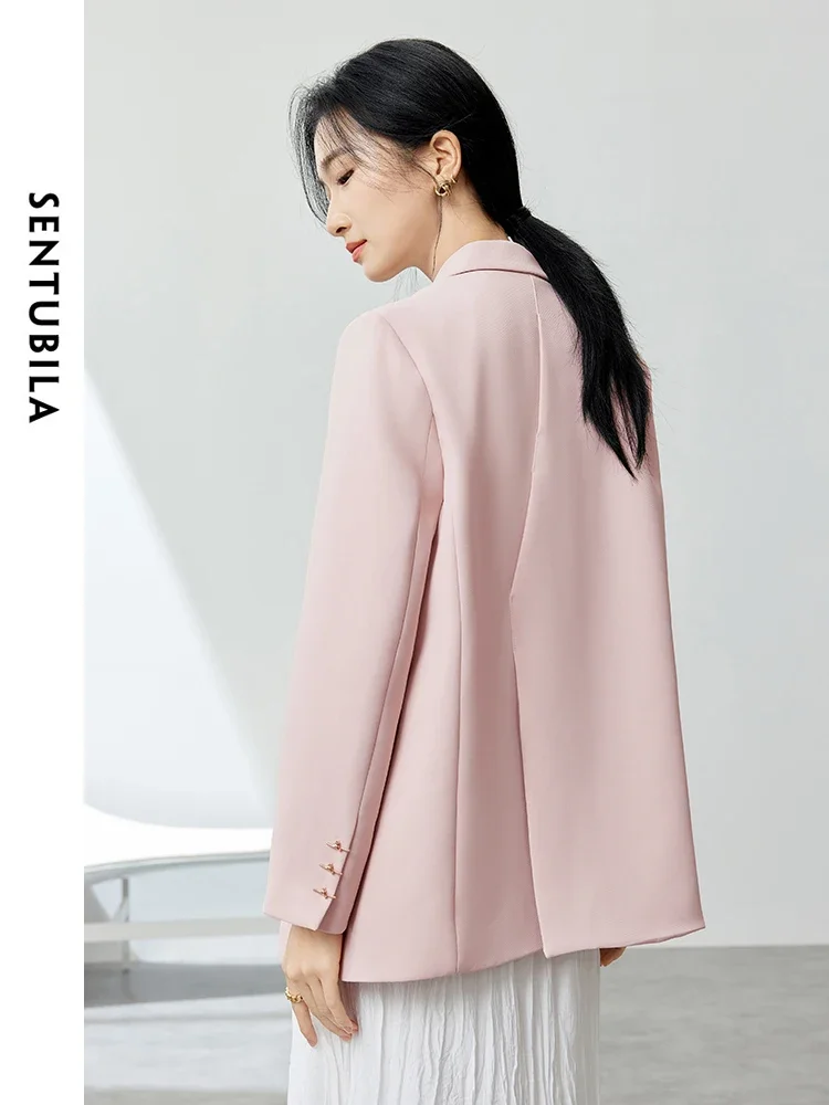 SENTUBILA Pink Blazer Women 2024 Spring Autumn Elegant Fashion Loose Office Lady Work Business Simple Tailored Coat M41X54182X