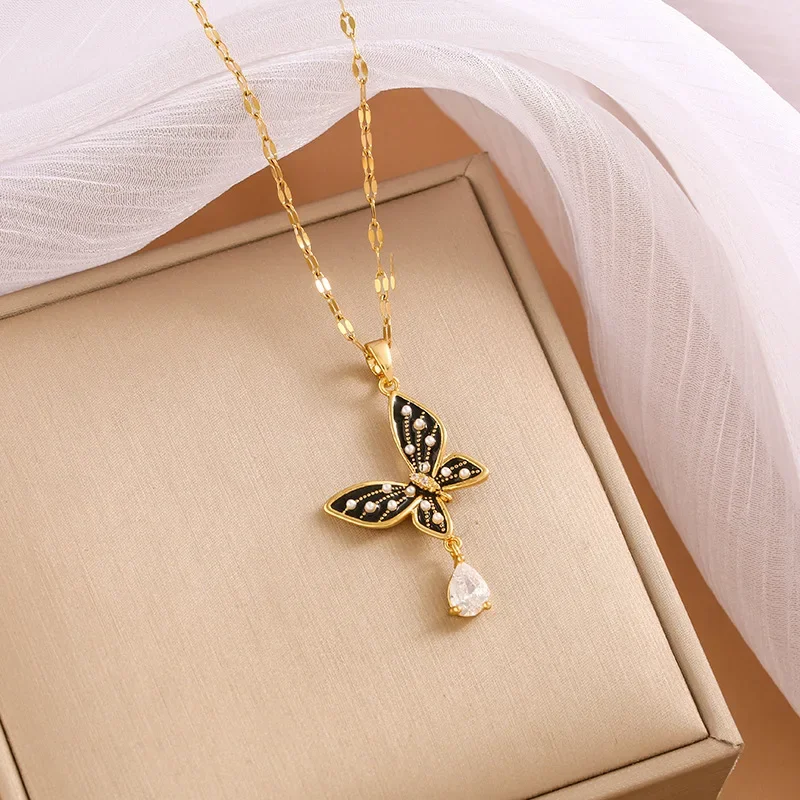 Новейшее элегантное ожерелье-бабочка с каплями масла, модное ожерелье для одежды, ретро-колье