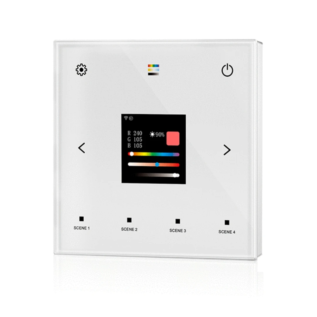 AC100-240V TPS-D-WT Tuya App 5in1 WiFi+RF Wall Mounted Touch DALI Panel 1CH*2mA Single Color CCT RGB RGBW RGBCCT Led Strip Light