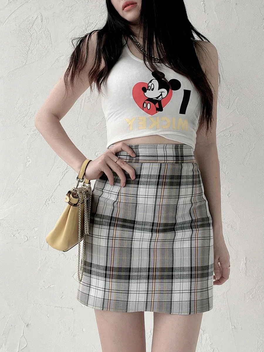 Spring New Streetwear Women's Plaid Skirt Casual Bag Hip Faldas Female Jupe Short High Waist Mini Tennis Skorts Mujer