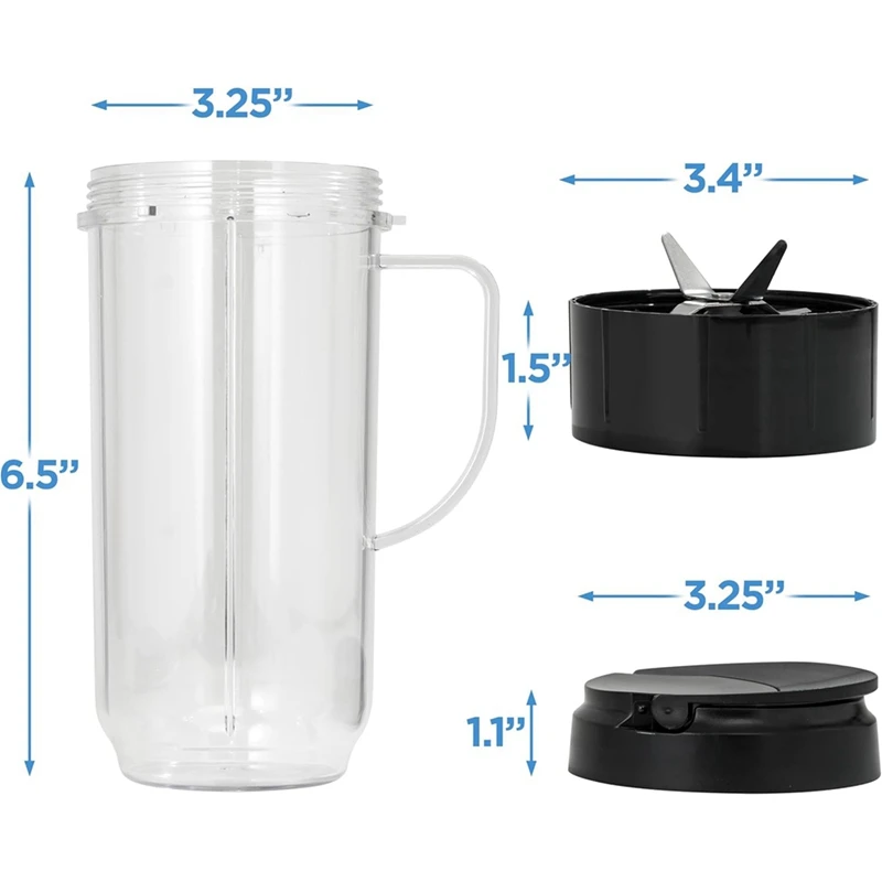 Blender Cups 22Oz & Blade Replacement Set for Magic Bullet 250W MB1001 Blenders (2 Containers /Extractor Blade W/Gasket)