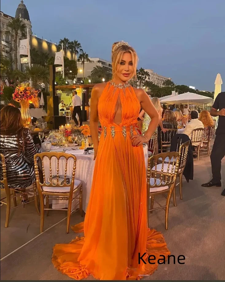 

Оранжевое шифоновое плиссированное вечернее платье, платье de festa, исламский Дубай, кафтан, вечернее платье для выпускного вечера в Саудовской Аравии