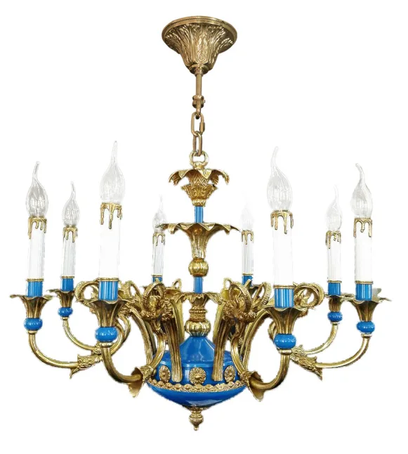 ثريا فرنسية مصنوعة بالكامل من النحاس، وإضاءة عتيقة لغرفة الطعام، وغرفة النوم وغرفة الدراسة وإزالة الشمع #5