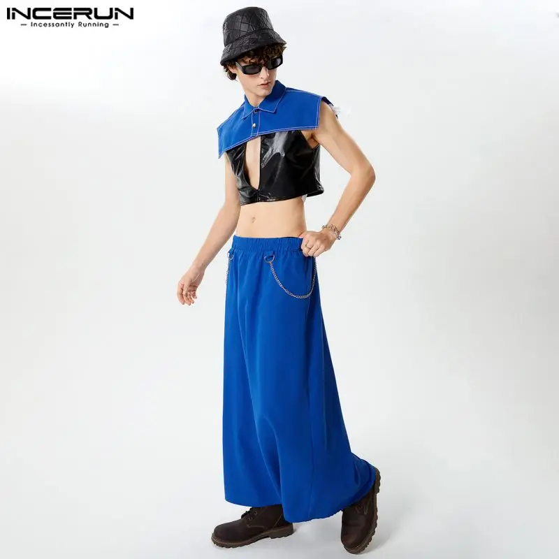 2024 Men Irregular Sets Solid Lapel Sleeveless Crop Vests & Skirts 2PCS Streetwear Personality Fashion Men Casual Suits INCERUN