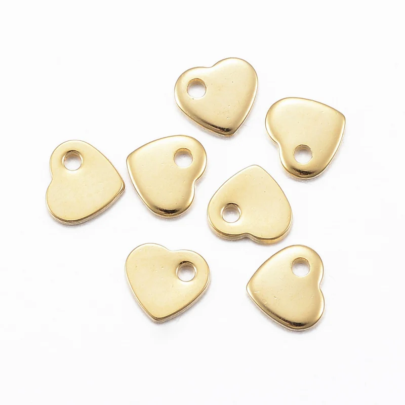 10 pc 304 Stainless Steel Charms Stamping Blank Tag Heart Real 24K Gold Plated 5x6x1mm Hole: 1mm