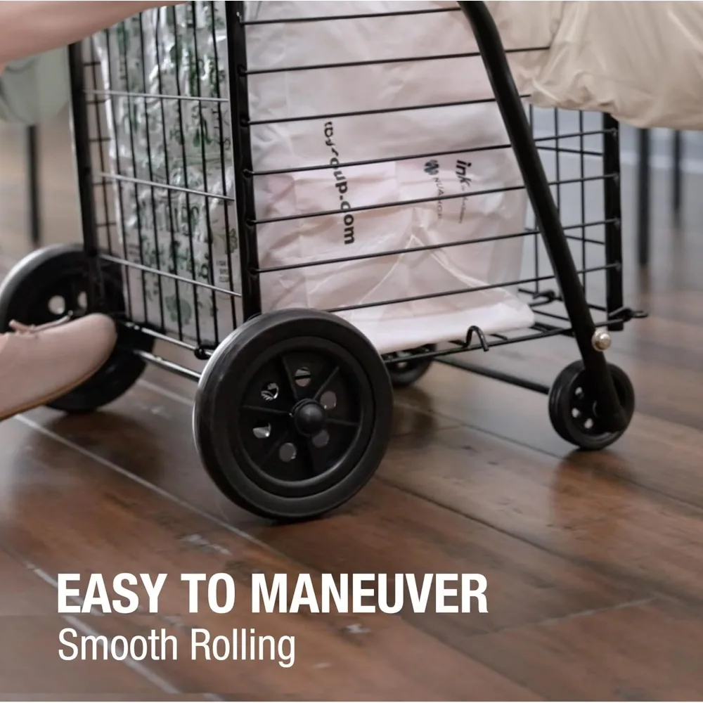 Carro utilitario plegable con ruedas para compras, comestibles, lavandería, escalada de escaleras, capacidad para 90 libras, negro compacto