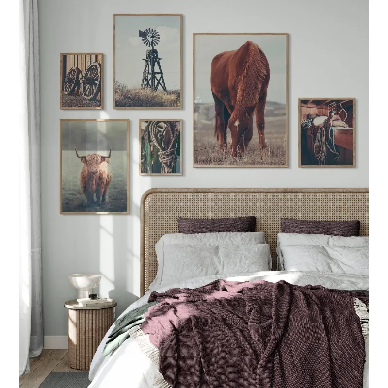 Photography Highland Cow Rustic Western Farmhouse Cowboy Poster Canvas Printing Decor Living Room Bedroom Wall Art Home Decor