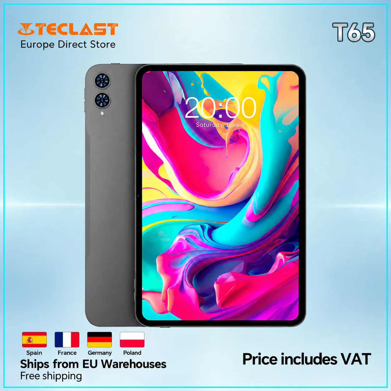 Teclast T65 13,4" tablet, Android 16, 120 Hz IPS-scherm, 26 GB RAM (6 GB + 20 GB), 128 GB ROM, T7280 8-core processor, 4G LTE, 8000 mAh batterij, Type-C, GPS, 13 MP-camera.