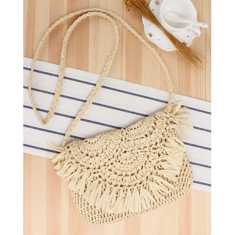 Summer Straw Bags for Women Handmade Tassel Beach Bags 2022 Raffia Rattan Woven Handbags Vacation Shoulder Crossbody Bags Clutch