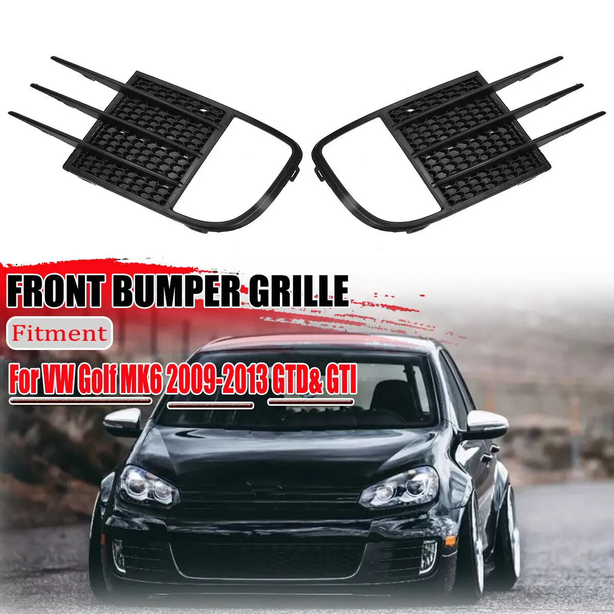 2pcs Front Bumper Grille Honeycomb Unfading ABS Fog Light Cover Lower Grill Replacement For VW Golf GTI 6 VI 2009-2013