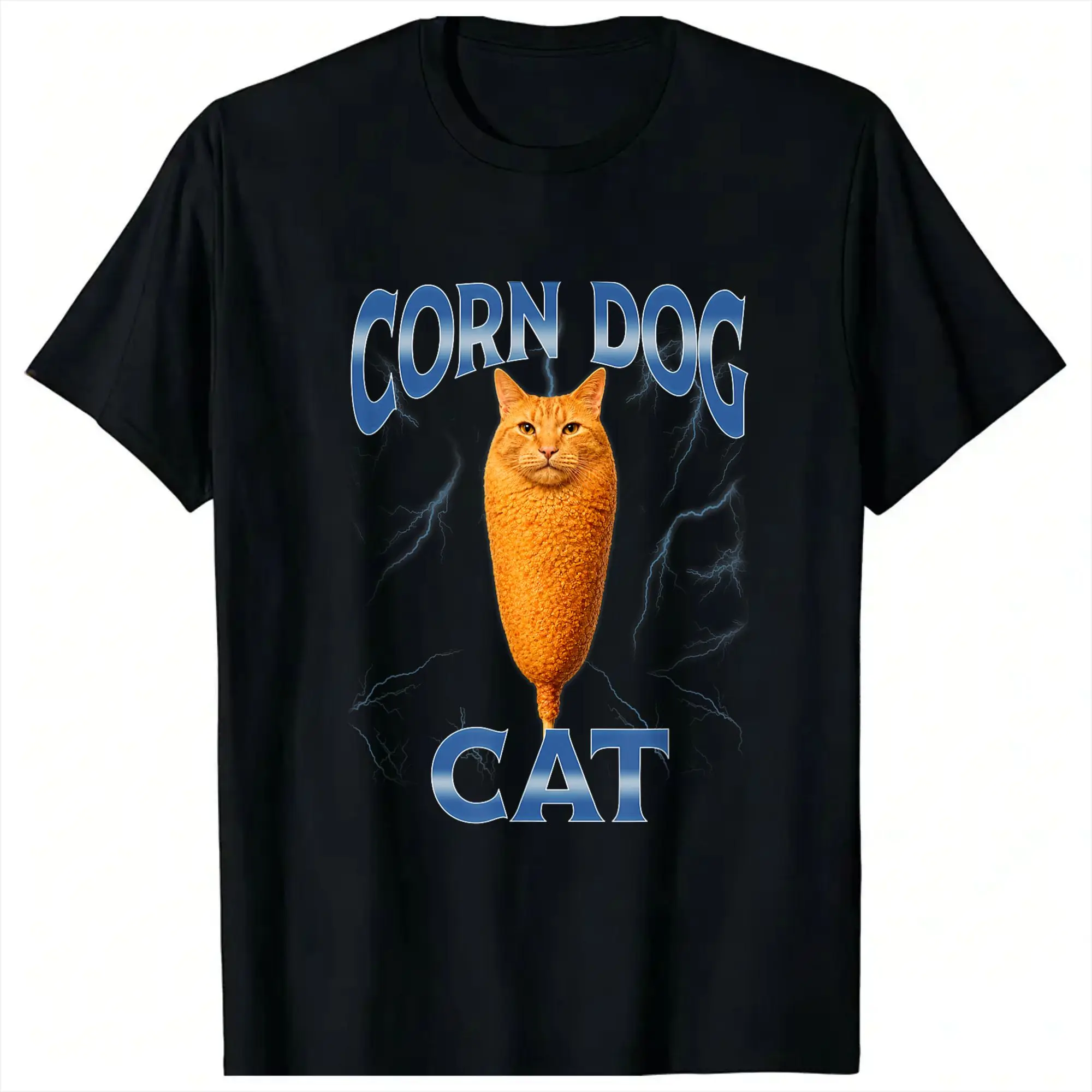 Corn Dog Cat Funny Food Meme T Shirt Summer  Cotton T-Shirts For Men Trending Casual Tshirt Short-Sleeve Street Style Tops