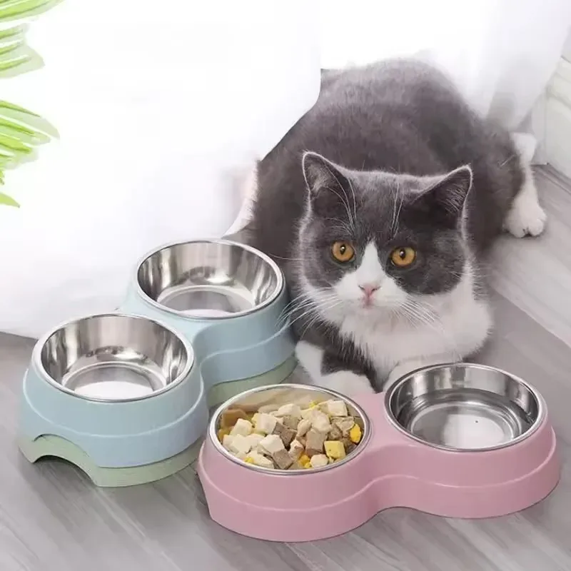 Stainless Steel Double Pet Bowls Dog Food And Water Feeder Dish Cat Puppy Feeding Supplies Small Dog Accessories