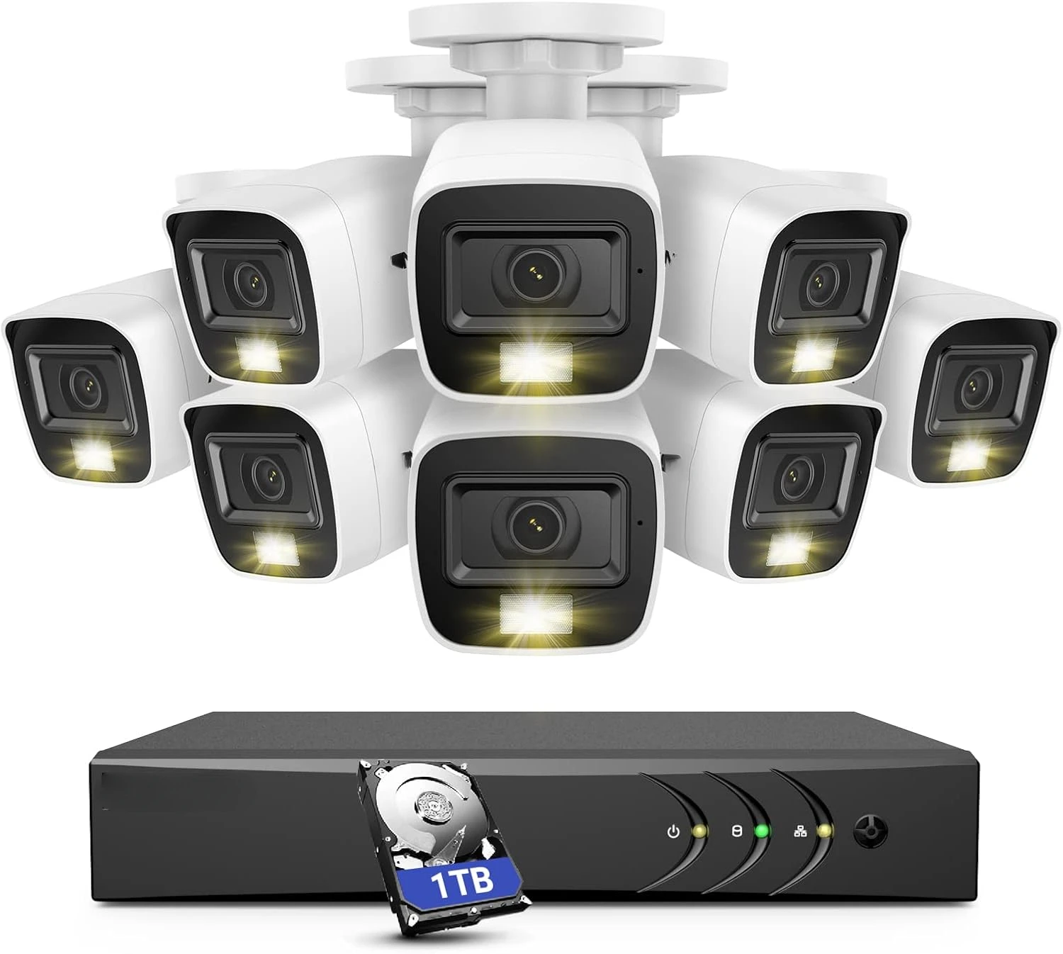 Home Wired Camera Security System with Audio, 8CH 3K Lite H.265+ AI DVR with 1 TB Hard Drive and 8 X 1080P IP67 Weatherproof