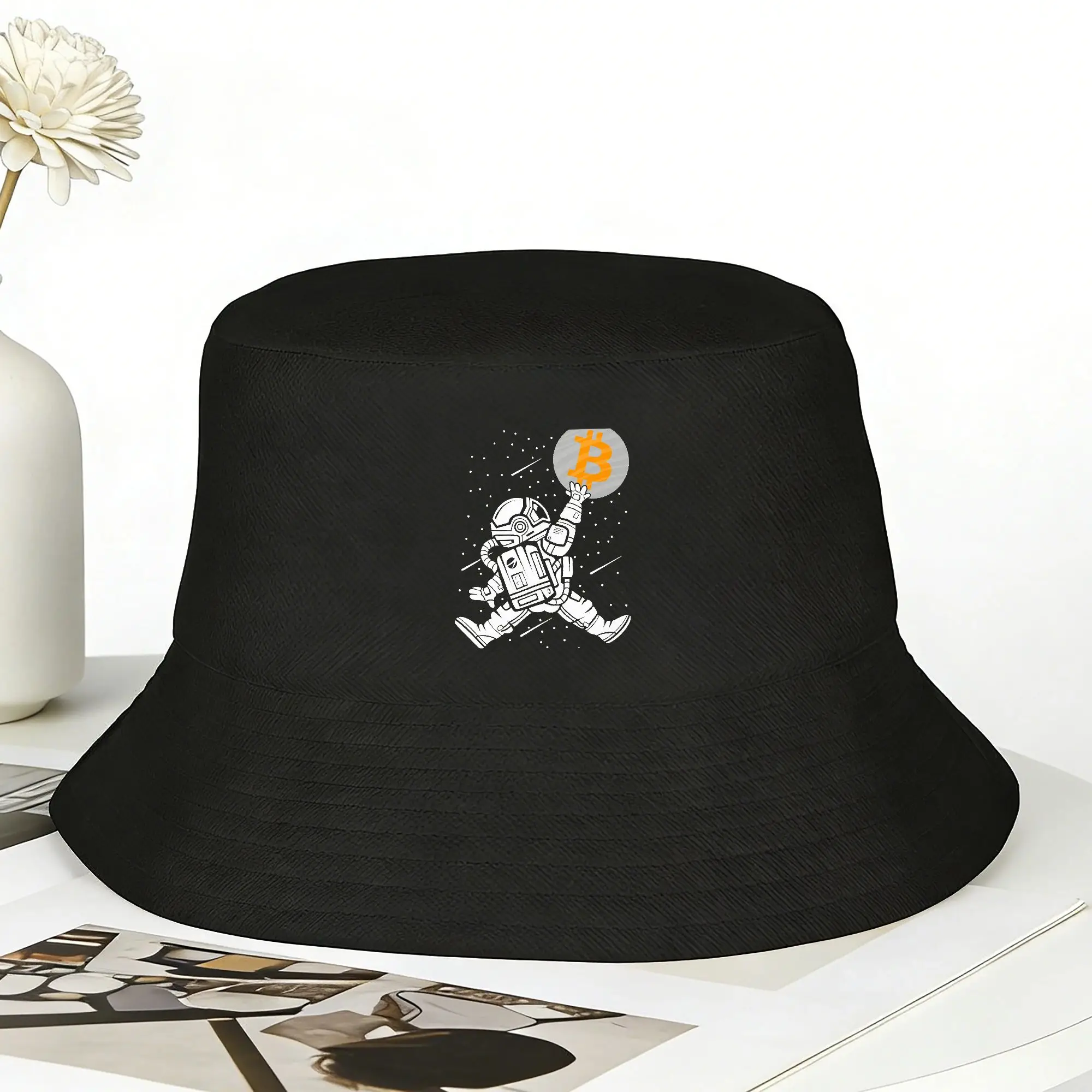 Crypto Bitcoin Astronaut Bucket Hat Summer  Classic Fisherman Hats For Women Fishing Caps Harajuku Graphic Sunscreen Hats