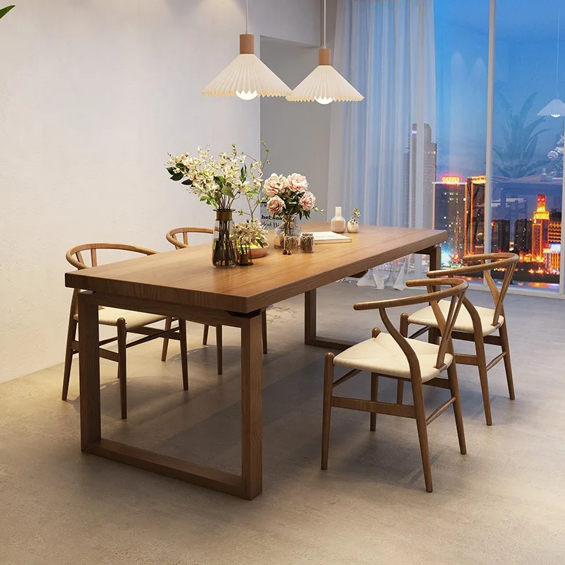 rectangular solid wood dining table casual large board table full household small apartment dining table chairs