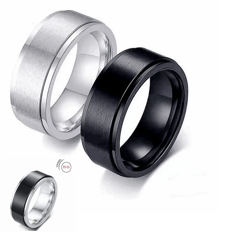 

300pcs/lot New rotatable titanium ring men's stainless steel rotating ring black hand jewelry wholesale