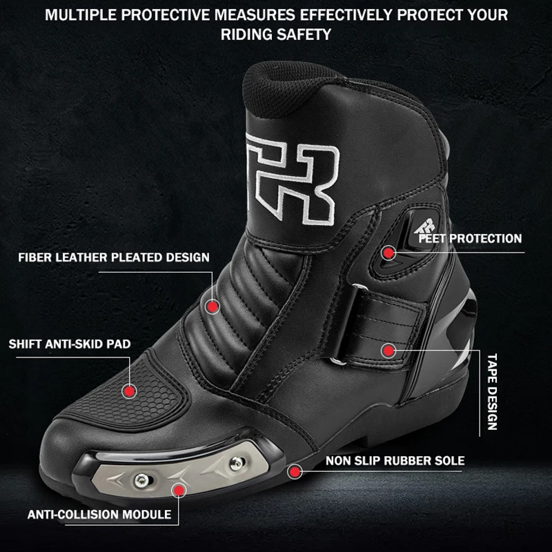 High Top Pro Motorcycle Boots Men Women Riding Mid-Calf Ankle Protective Shoes Racing Sports Gear Rubber Motor Shoes