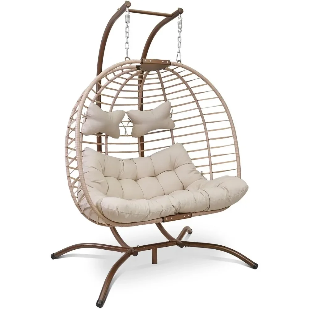 

Double Egg Chair Luxury Outdoor Patio Wicker Hanging Swing Egg Chairs with Water Resistant Cushions for Patio Backyard Balcony