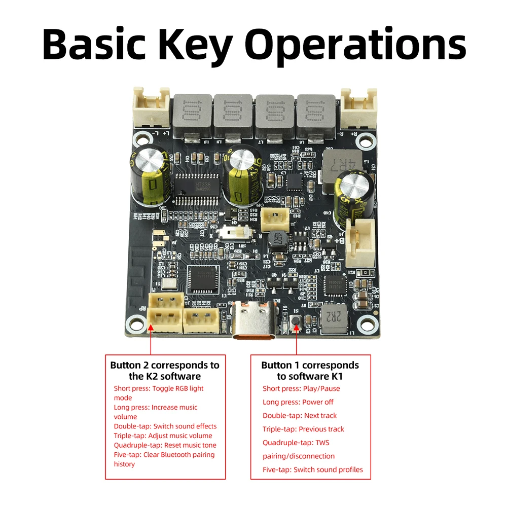 DC 6,6V-8,4V 2 X 25W Verstärkerplatine Digitaler Stereo-Audioverstärker für App-basierte Klanganpassung – Detail 10