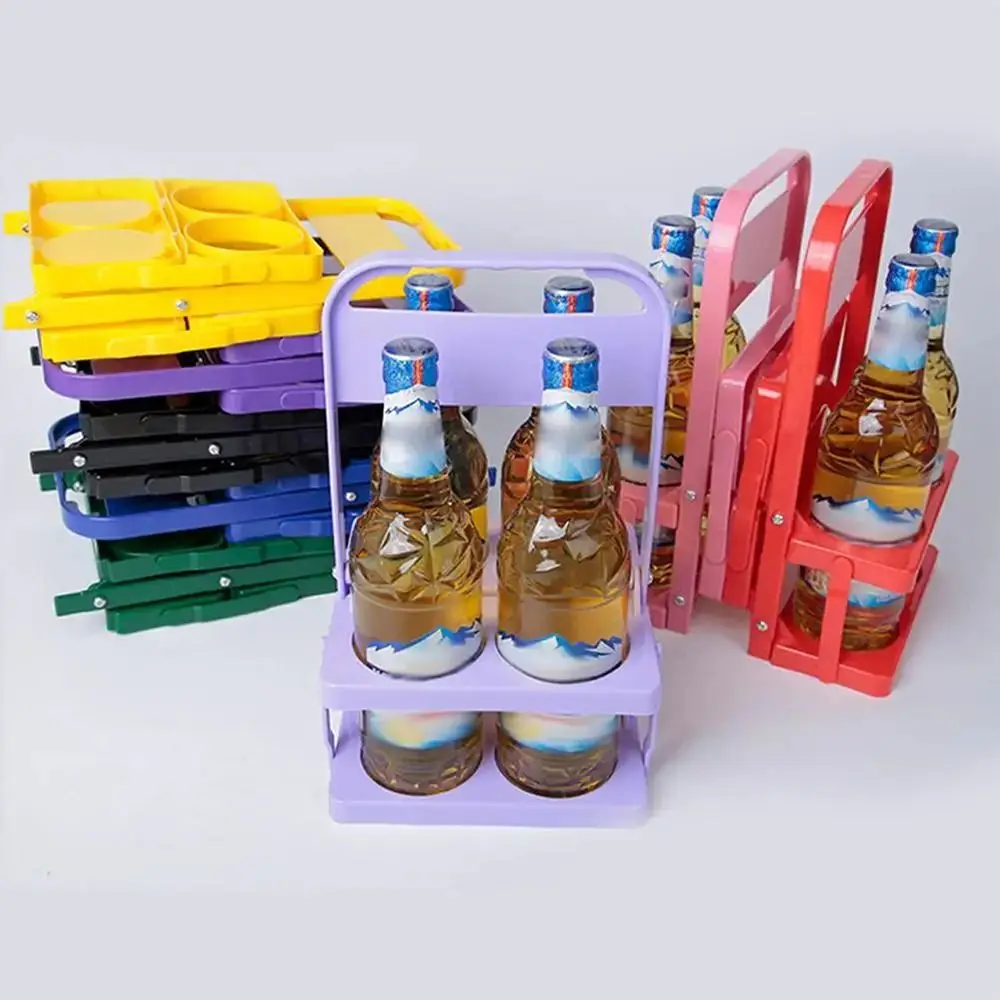 1Pcs New Basket Cup Organizer Beer Rack 4 Holes Bar Beverage Display Beer Bottle Carrier Foldable Plastic Drink Holder