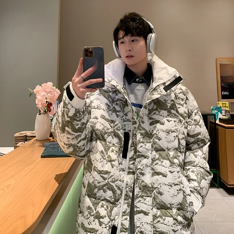 

Faionable Camouflage Du down Jaet Men's Sli Winter Coat Couple's Sle Polyester Fabric Outdoor Sports Urban Casual