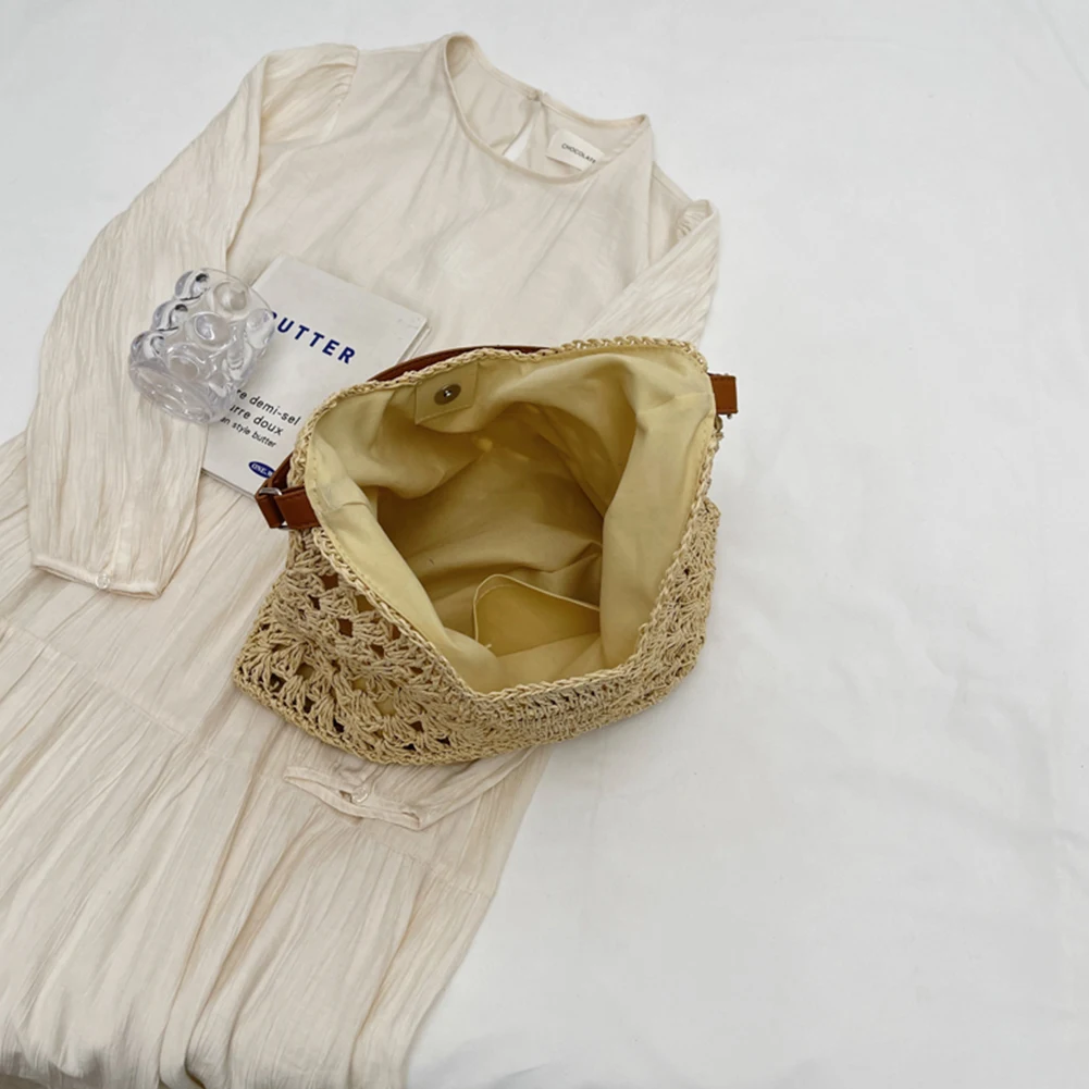 

Summer Straw Bag Hollow Out Hobo Bag Large Vacation Bag Solid Color Holiday Travel Handbag Boho Shoulder Purse for Women