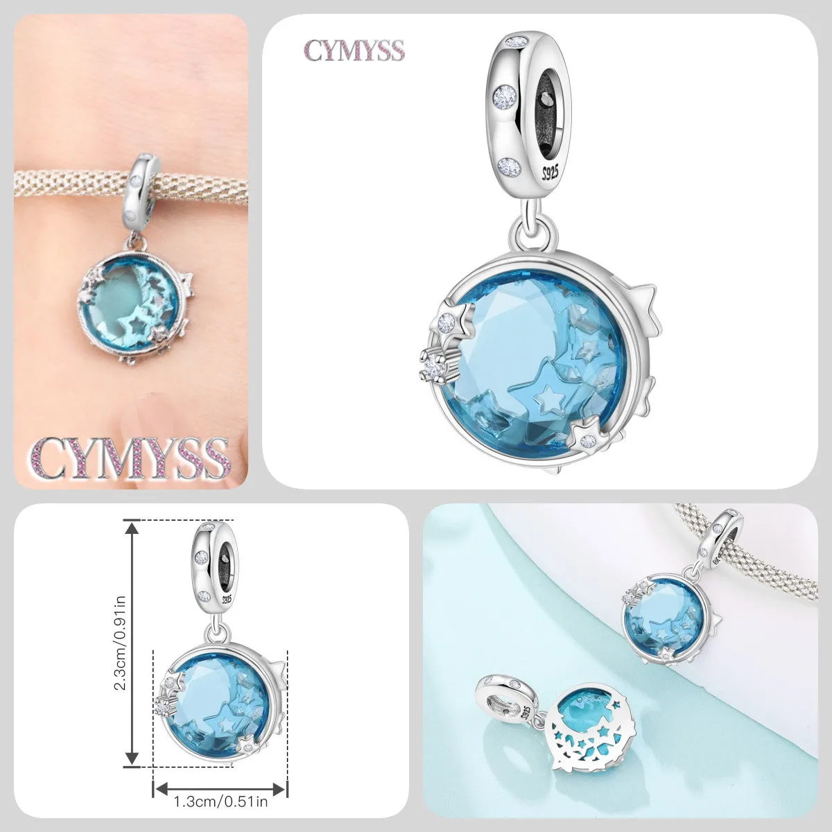 925 Sterling Silber Stern Niedlicher Mond Schlafmützen-Anhänger Charms Passend für Halskette Armband DIY Schmuck Perfektes Party-Geschenk-Accessoire – Detail 9