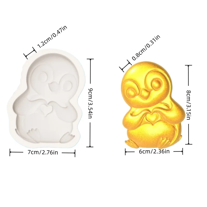 Penguin with Hands Gestureing in a Heart Shape, Clear Feather Texture, High Detail, Penguin Baking Mold, Easy to Demold, Silicone Mold for Fondant Chocolate Making view 2