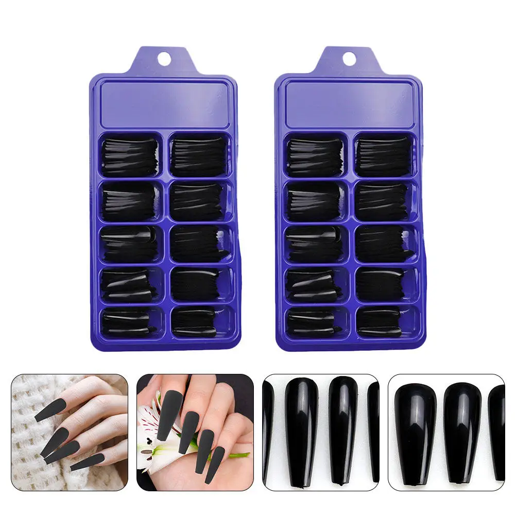 200Pcs Press on Nails Colored False Nails Ballerina Full Cover Nail Tips Long Nail Tips Perfect for Wedding Dance Dating