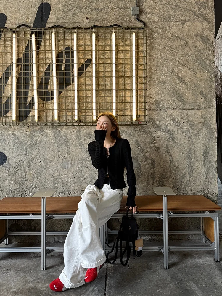 

Джинсы MSKIN6 с высокой талией и прямыми штанинами, женские рабочие брюки, осенне-зимние, новые, белые, хлопковые, дышащие, удобные