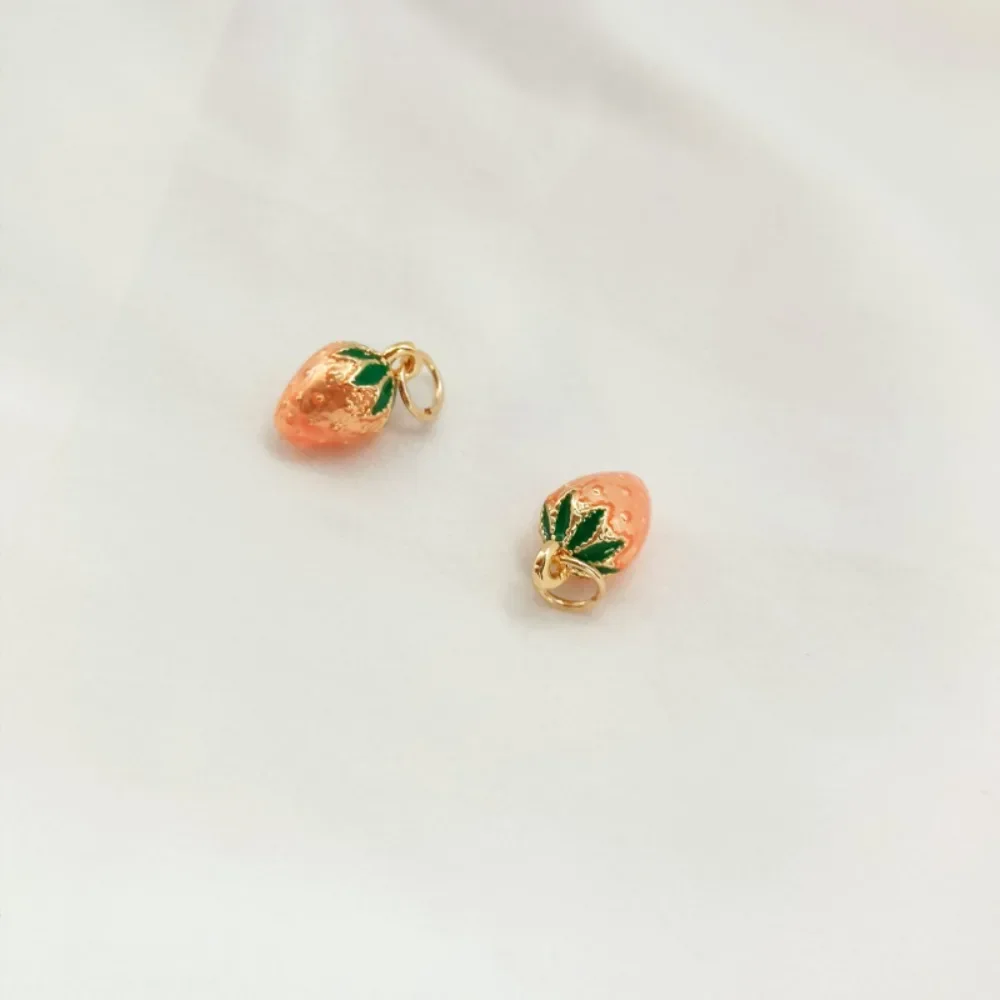 إكسسوارات قلادة على شكل فراولة صغيرة مطلية بالذهب عيار 14 قيراط، مجوهرات مصنوعة يدويًا، إكسسوارات الفاكهة