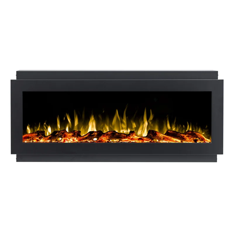 Modern Electric Fireplace Heater Embedded Wall Wifi Remote Control in French & English Durable Metal for Indoor Use