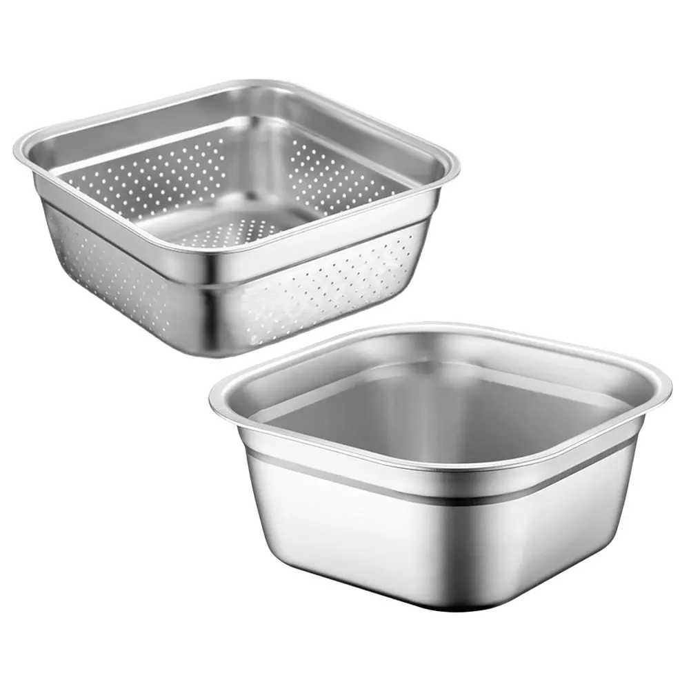 

1 set Stainless Steel Colander 24cm Drain Basket Sink Vegetables Fruits Kitchen Sieve Sifter Mesh Strainer Mixing basin Food