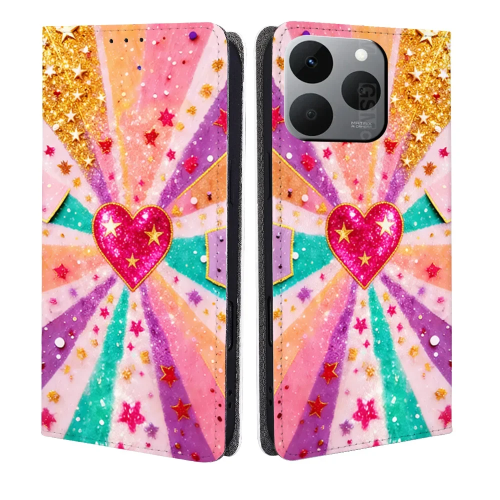

Colorful Heart Magnetic Flip Phone Cover for vivo X300 X200 Ultra X100 X90s X70 X50 X60 X27 Pro with Built-in Wallet Card Slots