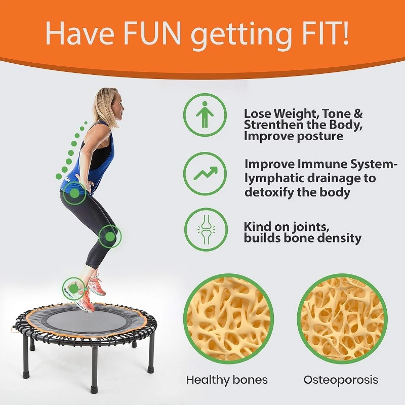 Half Folding Silent Indoor Mini Trampoline Adults & Kids DVDs & Online Workouts Extra Large Bounce Area Max Load 400lbs