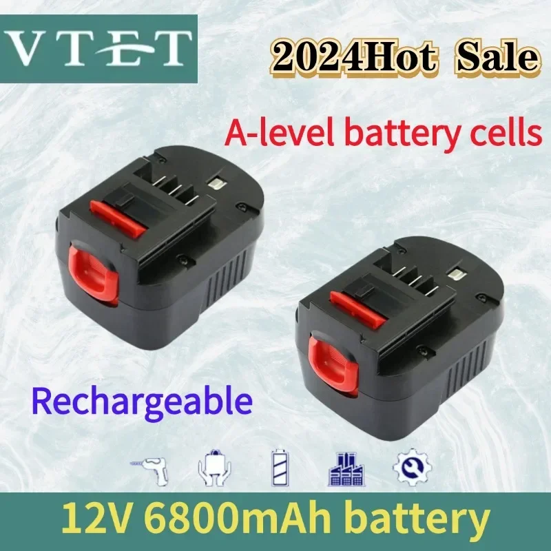 12V 6800mAh Rechargeable Tool Battery for Black&Decker HP12K HP12 A12 A12EX FSB12 FS120B A1712 Ni-MH Replacement Drill Battery