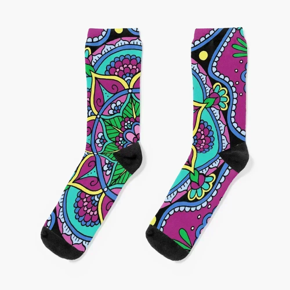 Purple Mandala || Circle || Henna Socks gift men cotton high quality funny gifts bright garter Girl'S Socks Men's
