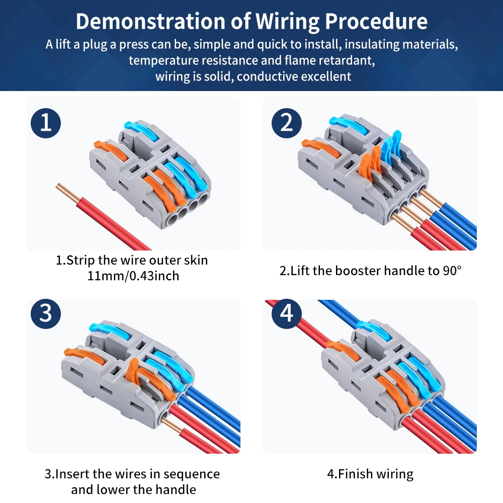 48Pcs Kit Quick Lever Wire Connector Universal Compact Splicing Colorful Terminal Blocks CMK422-X 2 In Multi Out Connection