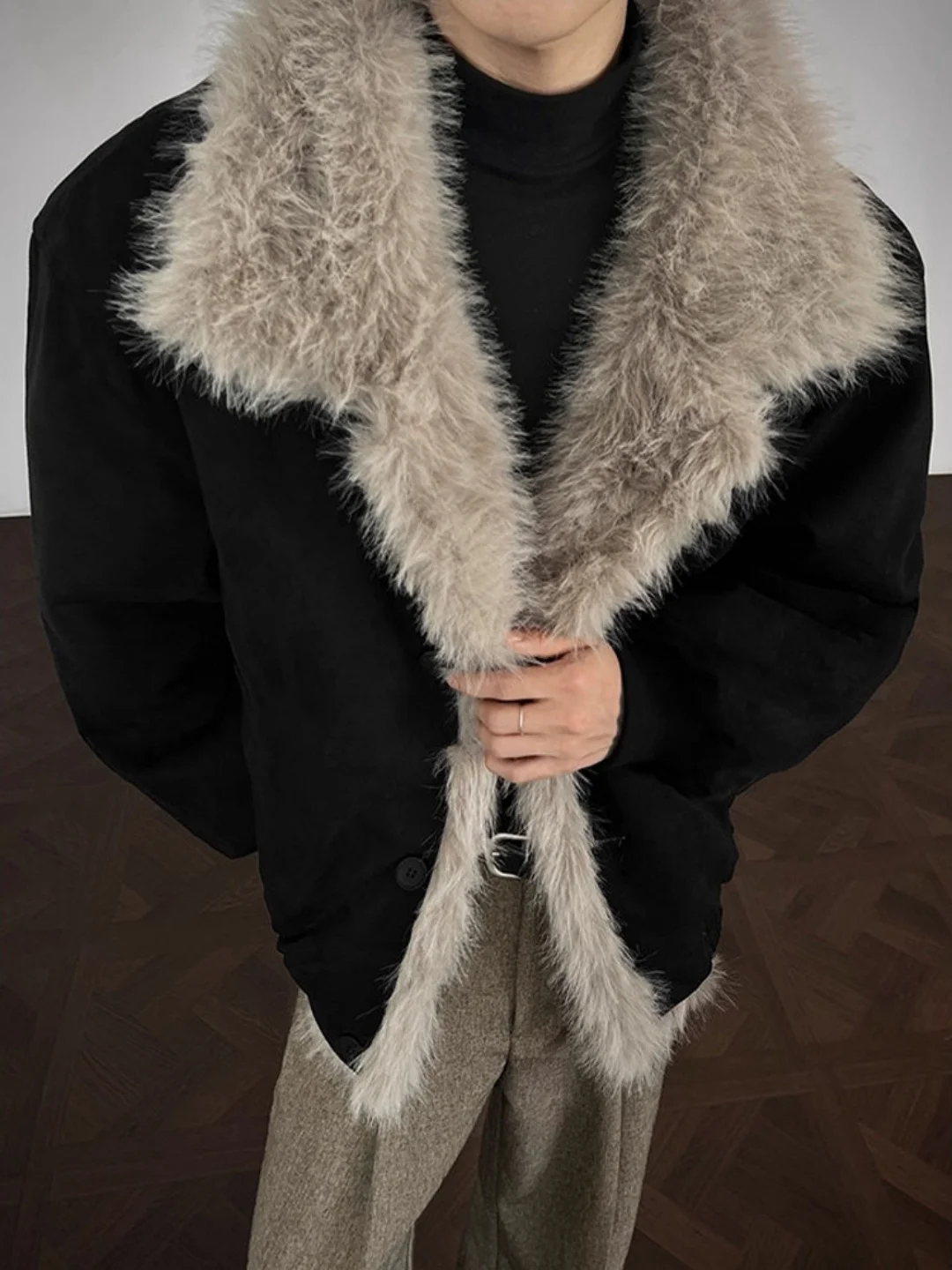 

Men's Winter Cotton Jaet Warmth Flip Collar Suede Coat Anti-Cold Harbin Zero Deees below Zero Four Deees M Main Match