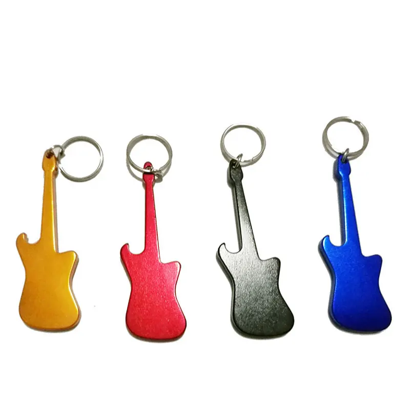 100Pcs Electric Guitar Shaped Keyring Key Ring Bottle Opener Metal Aluminum Keychain Promotional Item