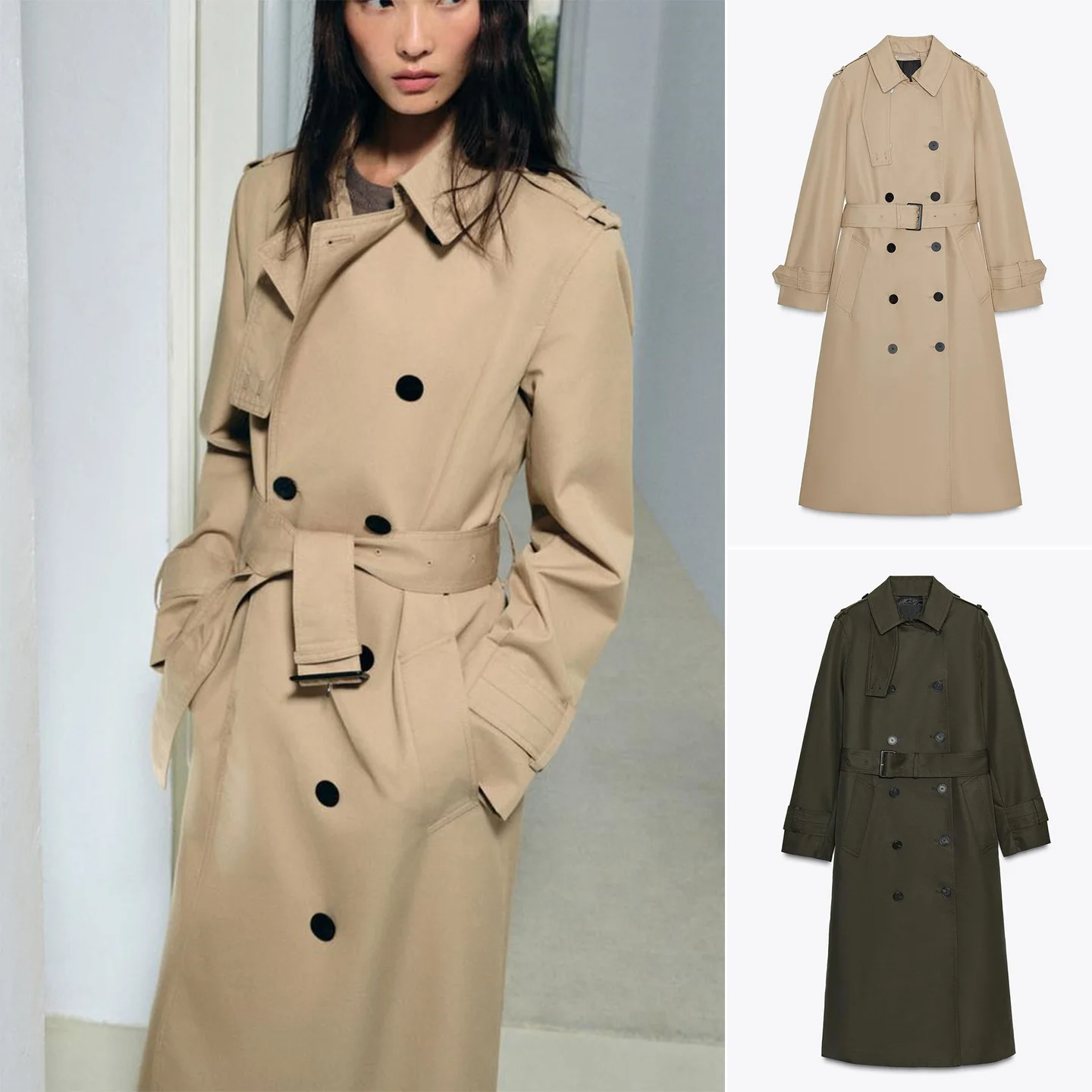 

Fall New Arrival Women's mat Sle Belted Waterproof Double-breasted Lapel Long Sve Coat Commute Straight Cut Polye...