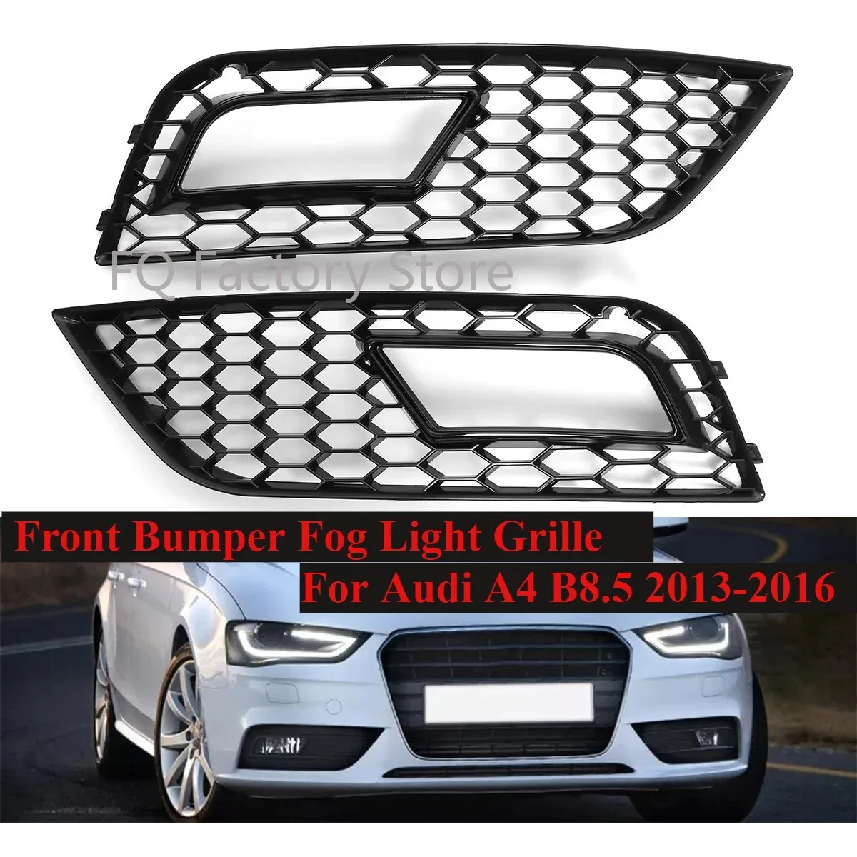 

Pair Honeycomb Front Bumper Fog Light Grille For Audi A4 B8.5 2013 2014 2015 2016 RS4 Style Front Grill Cover